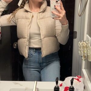 THML Beige Houndstooth Puffer Vest